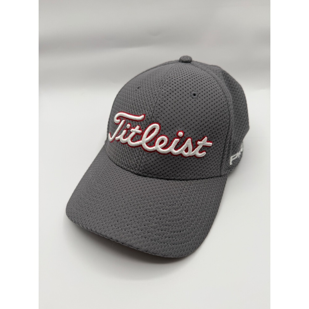 Titleist Golf Hat Mens M/L Grey A-Flex Performance Mesh Pro V1 FJ Logo Cap
